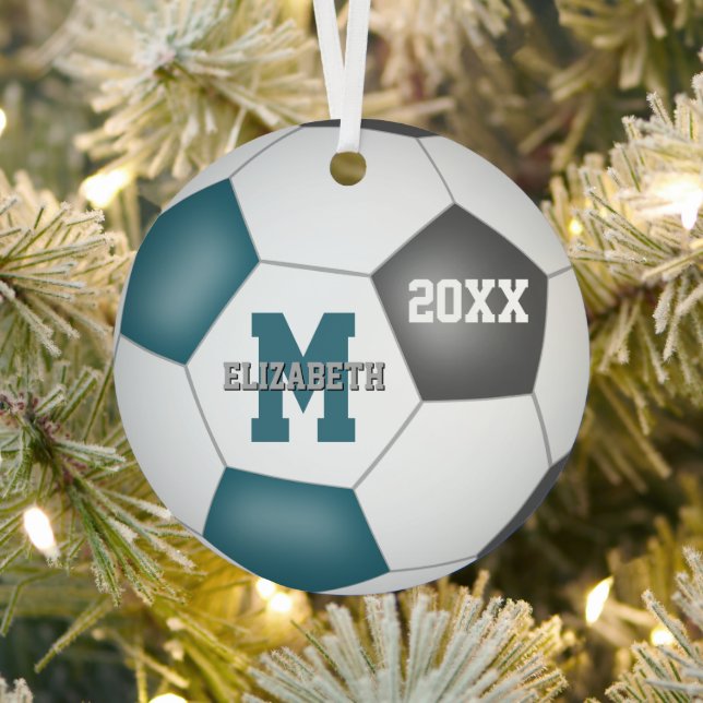 teal grey her his school team colours soccer metal tree decoration (Insitu)