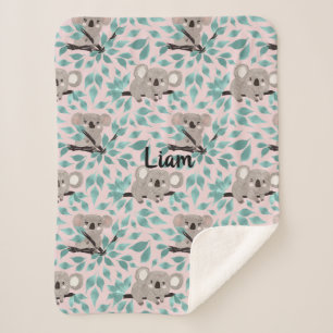 Teal Grey Koala Bear Baby Sherpa Blanket
