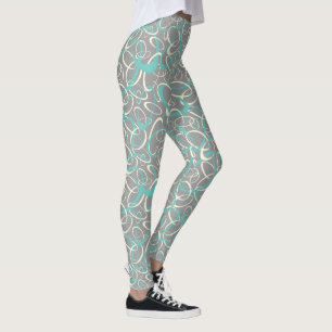 teal grey mod retro loops geometric pattern leggings