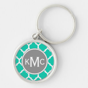 Teal Grey Moroccan Lattice Key Ring