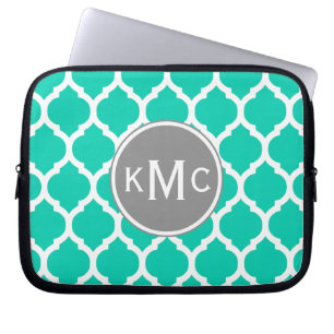 Teal Grey Moroccan Lattice Laptop Sleeve