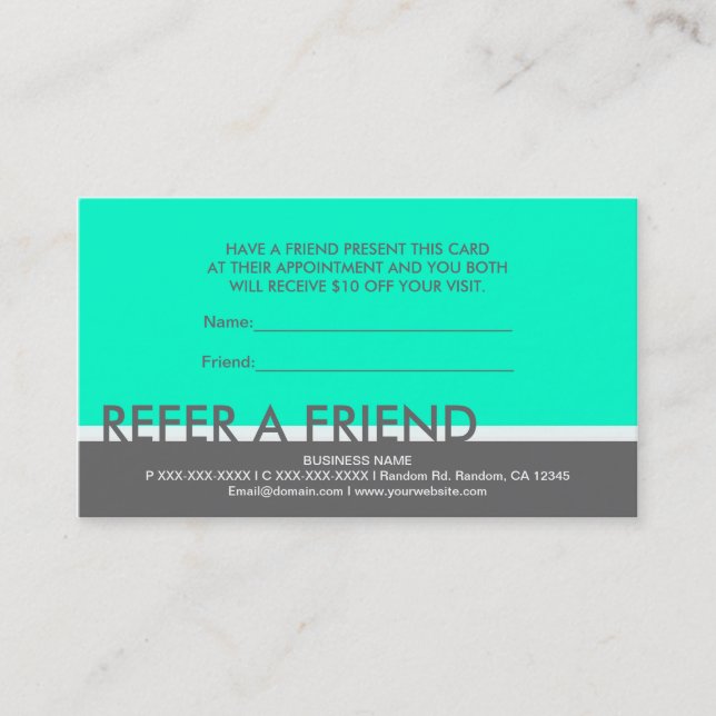 Teal grey simple refer a friend cards (Front)