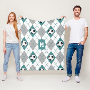 teal grey soccer team colours argyle pattern fleece blanket