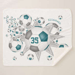 teal grey sports decor soccer ball blowout sherpa blanket