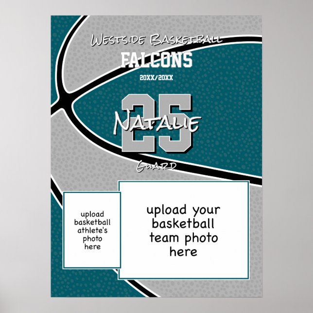 teal grey team colours basketball team photo poster (Front)
