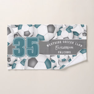 teal grey team colours Lots of soccer balls sports Bath Towel Set