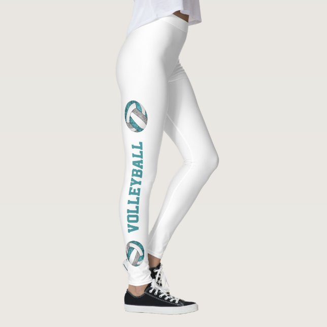 Teal grey team colours volleyballs w text up leg leggings (Right)