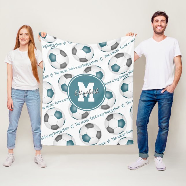 teal grey The soccer field is my happy place  Fleece Blanket (In Situ)