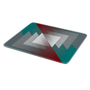 Teal grey triangles on burgundy cutting board
