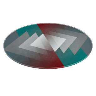 Teal grey triangles on burgundy cutting board