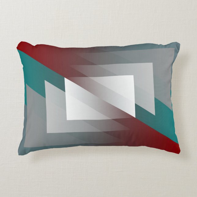 Teal grey triangles on burgundy decorative cushion (Front)