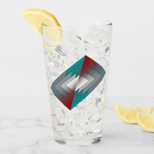 Teal grey triangles on burgundy glass