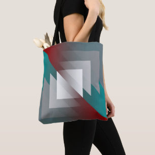 Teal grey triangles on burgundy tote bag