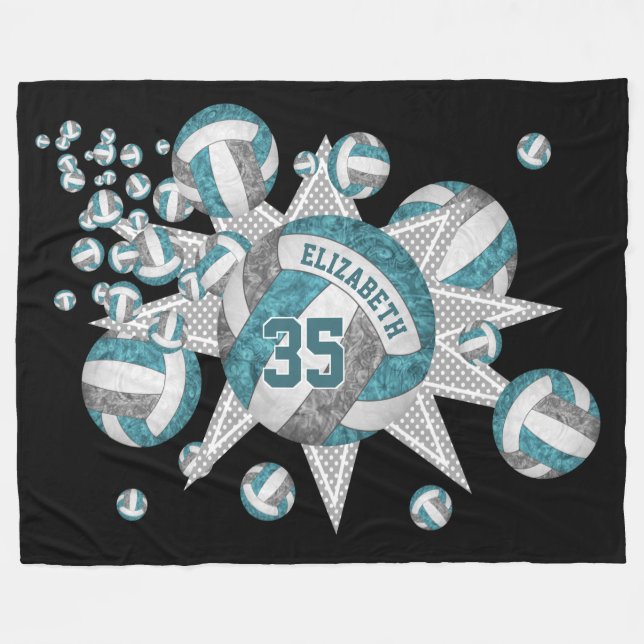 teal grey volleyball blowout girls sports room fleece blanket (Front (Horizontal))
