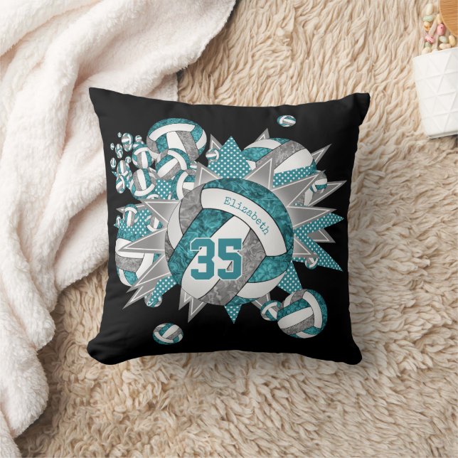 teal grey volleyball blowout girly sports decor cushion (Blanket)