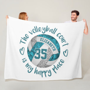 teal grey volleyball court happy place custom fleece blanket