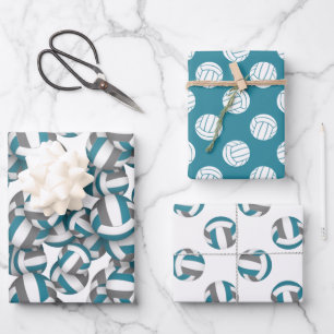 teal grey volleyball patterns any occasion wrapping paper sheet