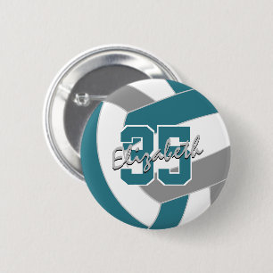 teal grey volleyball team colours 6 cm round badge