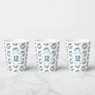 teal grey volleyballs girls boys birthday party paper cups