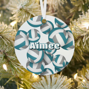 teal grey volleyballs w athlete name keepsake metal tree decoration