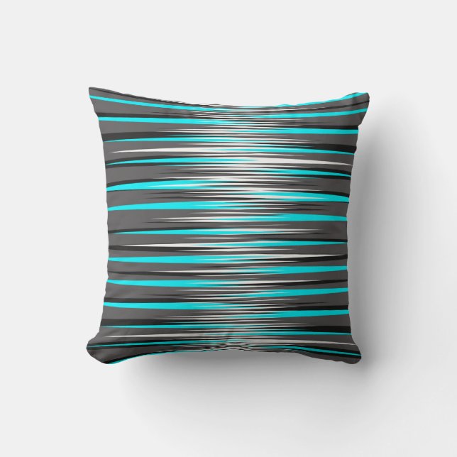 Teal, Grey, White, & Black Stripes Cushion (Front)