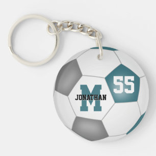 teal grey white team colours soccer bag tag key ring