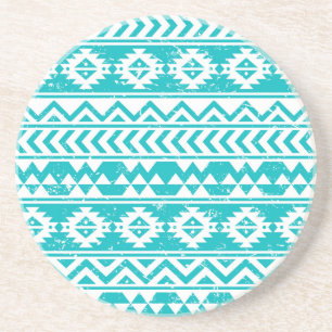 Teal Grunge Aztec Tribal Pattern Coaster