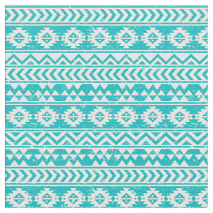 Teal Grunge Aztec Tribal Pattern Fabric
