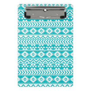 Teal Grunge Aztec Tribal Pattern Mini Clipboard