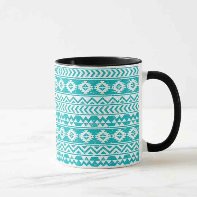 Teal Grunge Aztec Tribal Pattern Mug (Right)