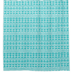 Teal Grunge Aztec Tribal Pattern Shower Curtain