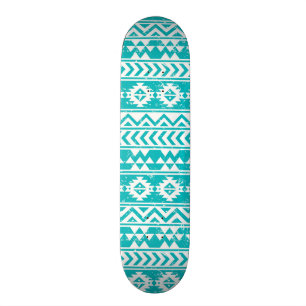 Teal Grunge Aztec Tribal Pattern Skateboard