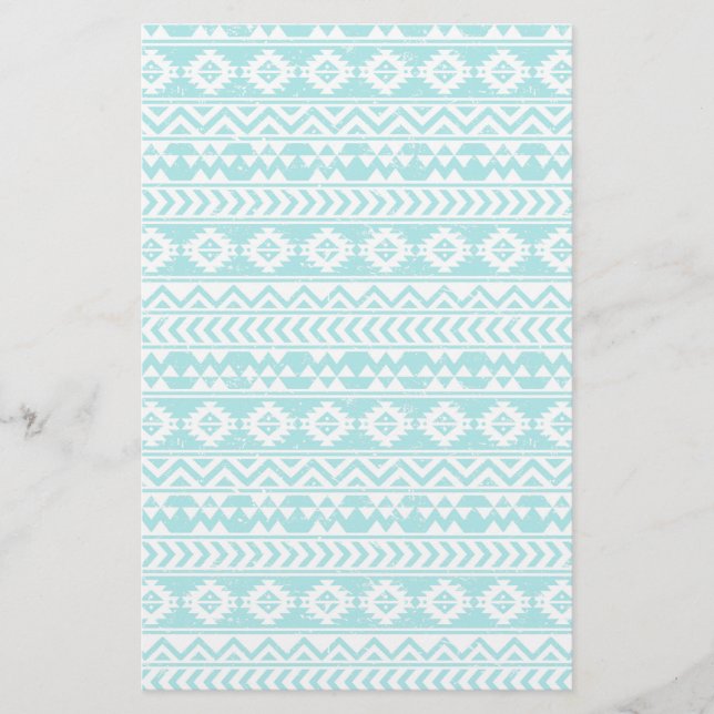 Teal Grunge Aztec Tribal Pattern Stationery (Front)