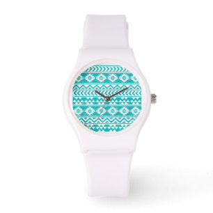 Teal Grunge Aztec Tribal Pattern Watch