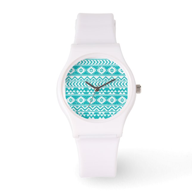 Teal Grunge Aztec Tribal Pattern Watch (Front)