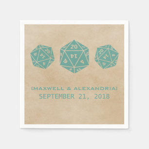 Teal Grunge D20 Dice Gamer Paper Napkins