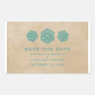 Teal Grunge D20 Dice Gamer Save the Date Stickers