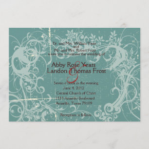 Teal Grunge Wedding Invitation