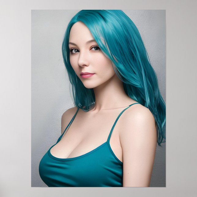 Teal Haired Young Woman Poster (Front)