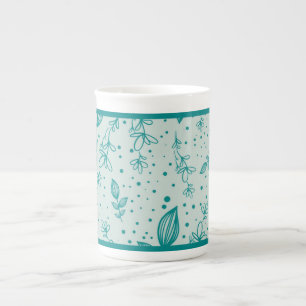 Teal Hand Drawn Greenery Bone China Mug
