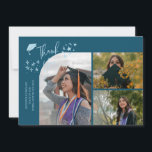 Teal Hand Written Thank You Multi Photo Announcement<br><div class="desc">Modern and whimsical graduation announcement photo card featuring 3 photos on the front and 1 on the back. The text says "Thank You" with twinkling stars. Add the graduate's name,  information,  and message to personalize this card. Teal.</div>