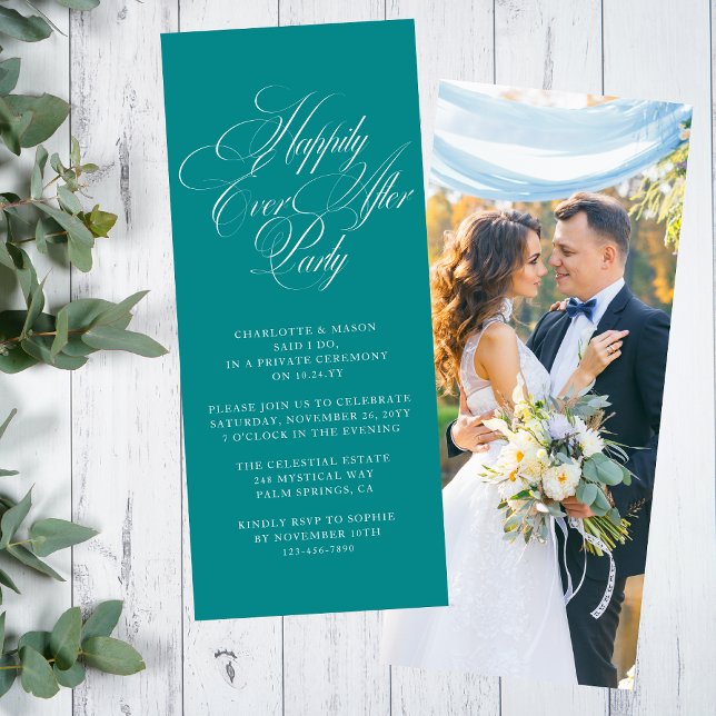 Teal Happily Ever After Photo Reception Invitation (Creator Uploaded)