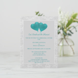 Teal Heart Balloons Rehearsal Dinner Invitation