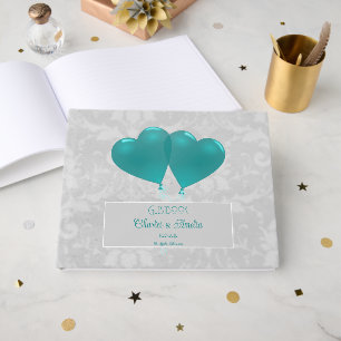 Teal Heart Balloons Wedding Guest Book