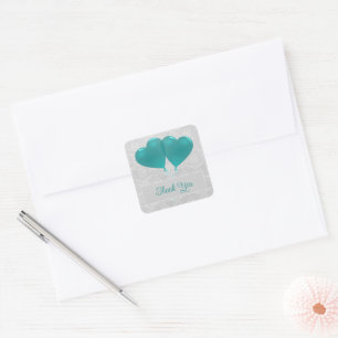 Teal Heart Balloons Wedding Thank You Square Sticker