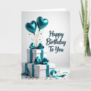 Teal Heart Birthday Card