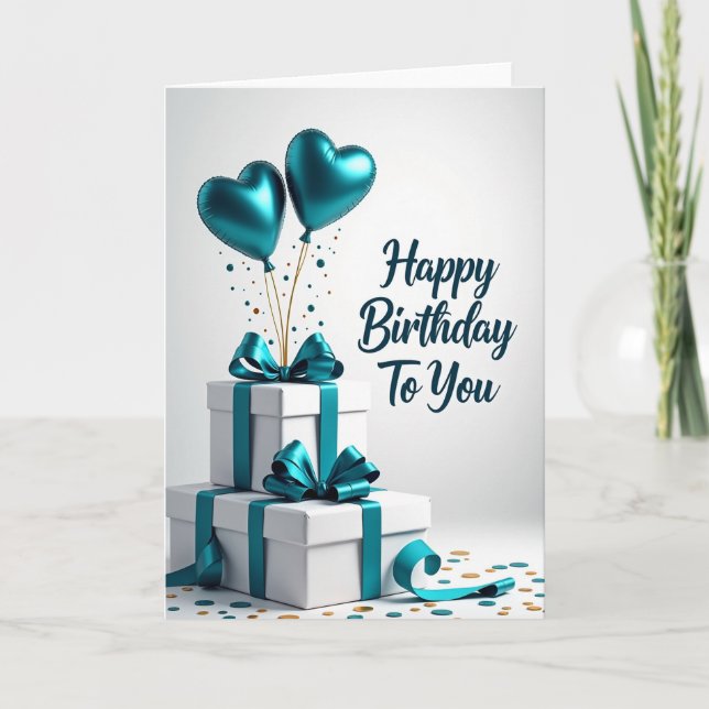 Teal Heart Birthday Card (Front)