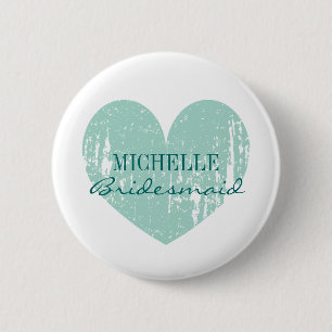 Teal heart bridesmaids buttons Personalised name