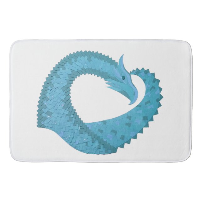 Teal heart dragon on white bath mat (Front)
