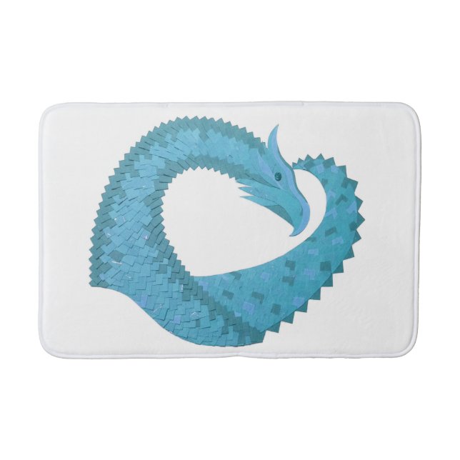 Teal heart dragon on white bath mat (Front)
